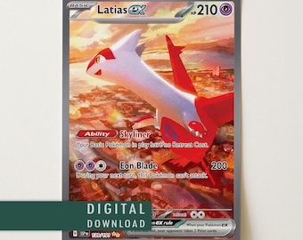 Niestandardowy plakat z Latias ex w pełnej wersji | Grafika kart Pokémon | Pobieranie cyfrowe
