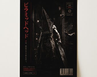 Plakat z głową piramidy | Wydruk z gry Silent Hill Horror | Mroczna grafika ścienna do gier | Plakat fizyczny