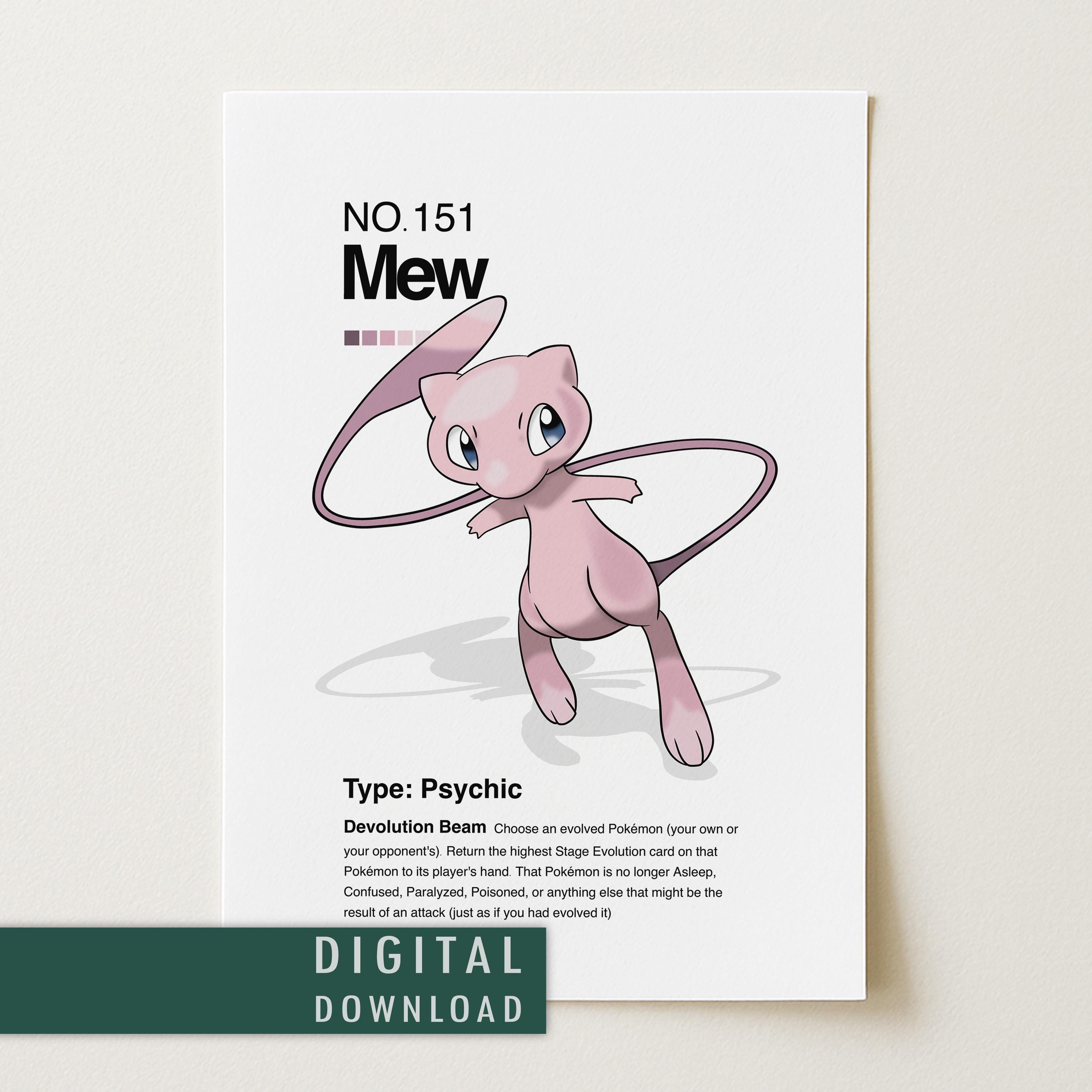 Mew Pokemon Poster | Minimalist Japanese Anime Wall Art | Digital