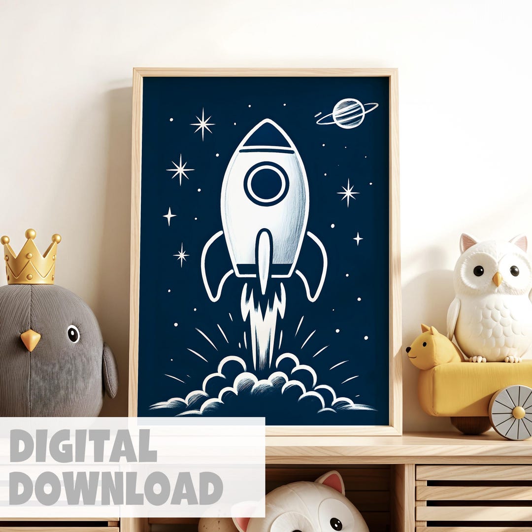 Rocket Wall Art for Boys Room – Digital Space Nursery Printable With ...