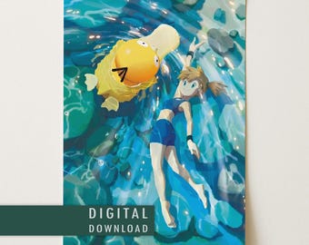 Spersonalizowany plakat z Psyduck Misty w pełnej wersji | Grafika kart Pokémon | Pobieranie cyfrowe