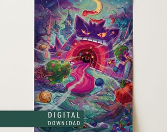 Niestandardowy plakat z pełnymi grafikami do Gengar VMAX | Grafika kart Pokémon | Pobieranie cyfrowe