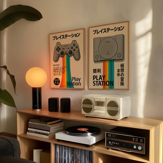 Retro Playstation Japanese Typography Poster | 90s Gaming Wall Art