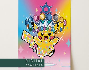 Spersonalizowany plakat z Gem Pikachu ex | Grafika kart Pokémon | Pobieranie cyfrowe