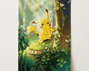 Spersonalizowany plakat z Pikachu | Grafika ścienna Pokémon Treekachu | Plakat fizyczny
