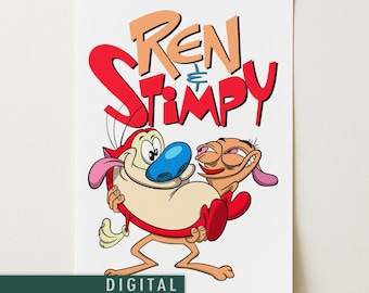 Poster di Ren e Stimpy / Arte murale retrò dei cartoni animati anni '90 / Classico Nickelodeon / Download digitale