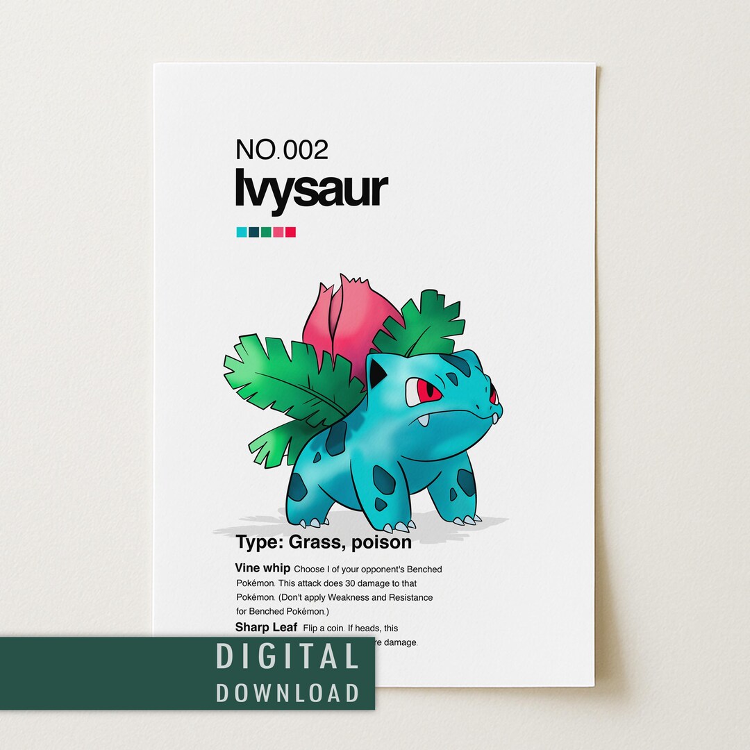 Ivysaur Pokemon Poster | Minimalist Japanese Anime Wall Art