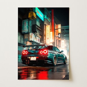 Póster del Nissan Skyline / Arte mural de coches de Tokyo Drift / Impresión de coche japonés JDM