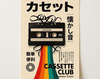 Cassettebandposter | Retro muziekkunst aan de muur | Vintage mixtape decorprint
