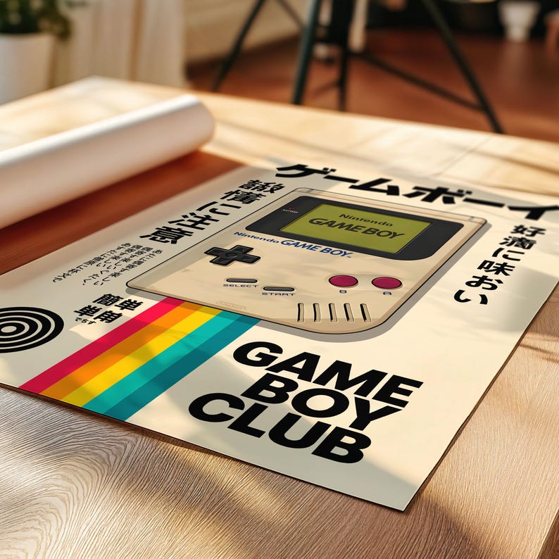 Poster retrò per Game Boy / Stampa con tipografia giapponese Nintendo / Decorazione murale a tema videogiochi anni '90 immagine 2