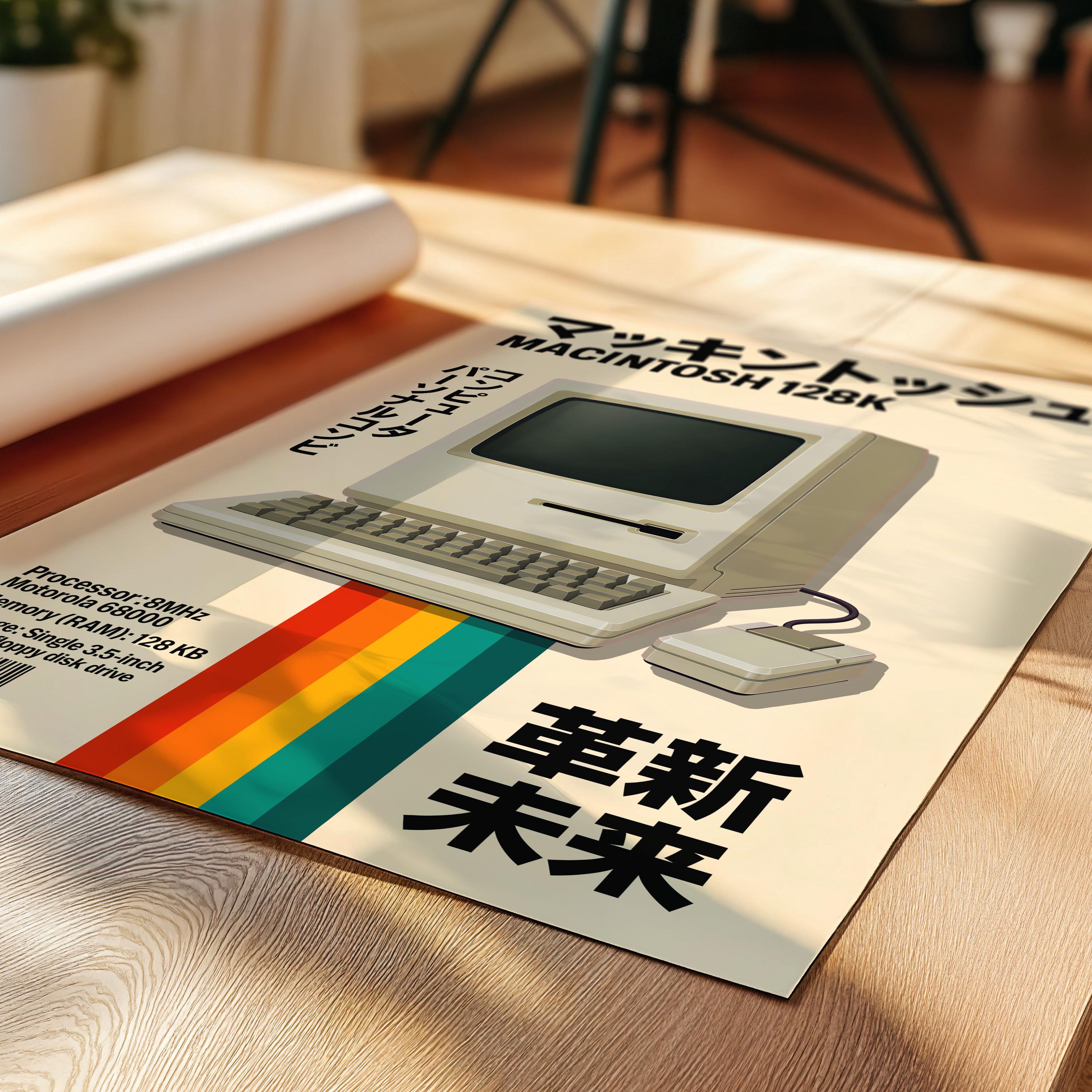 Vintage Apple Macintosh 128K Poster | Retro Tech Japanese Print