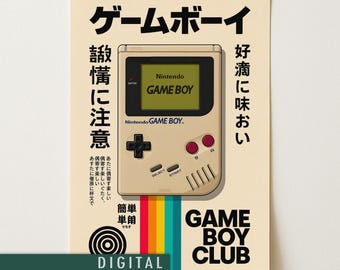 Game Boy Poster Digital Download | Retro Nintendo Gaming Wall Art | Japanese 90s Printable