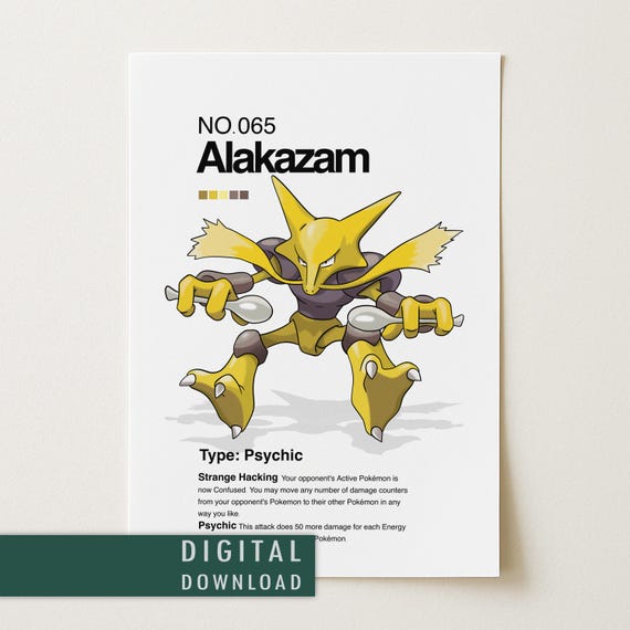 Alakazam Pokemon Poster | Minimalist Japanese Anime Wall Art