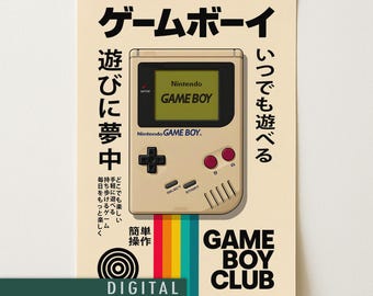 Póster de Game Boy para descarga digital / Arte mural retro de Nintendo / Póster japonés de los 90 para imprimir
