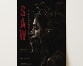 Plakat z horrorem „Piła” | Wydruk z thrillera psychologicznego | Mroczna, filmowa sztuka ścienna | Plakat fizyczny