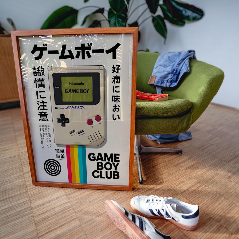 Poster retrò per Game Boy / Stampa con tipografia giapponese Nintendo / Decorazione murale a tema videogiochi anni '90 immagine 6
