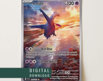Spersonalizowany plakat z pełnymi grafikami Latios | Grafika kart Pokémon | Pobieranie cyfrowe