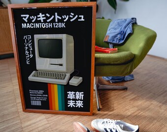 Macintosh 128K Poster | Retro Apple Computer Wall Art | Japanese