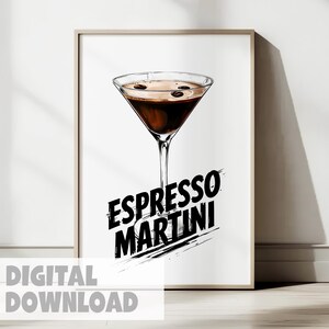 Espresso martini cocktail digitale muurkunst afdrukbare drankje poster voor keuken bar kar koffieliefhebber cadeau of woondecoratie