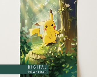 Spersonalizowany plakat z pełną grafiką Pikachu | Grafika karty Pokémon Treekachu | Pobieranie cyfrowe