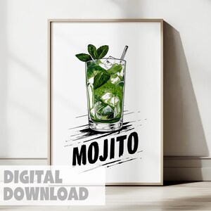 Mojitococktail afdrukbare muurkunst digitale download bar keuken decor voor thuis barwagen of feestposter