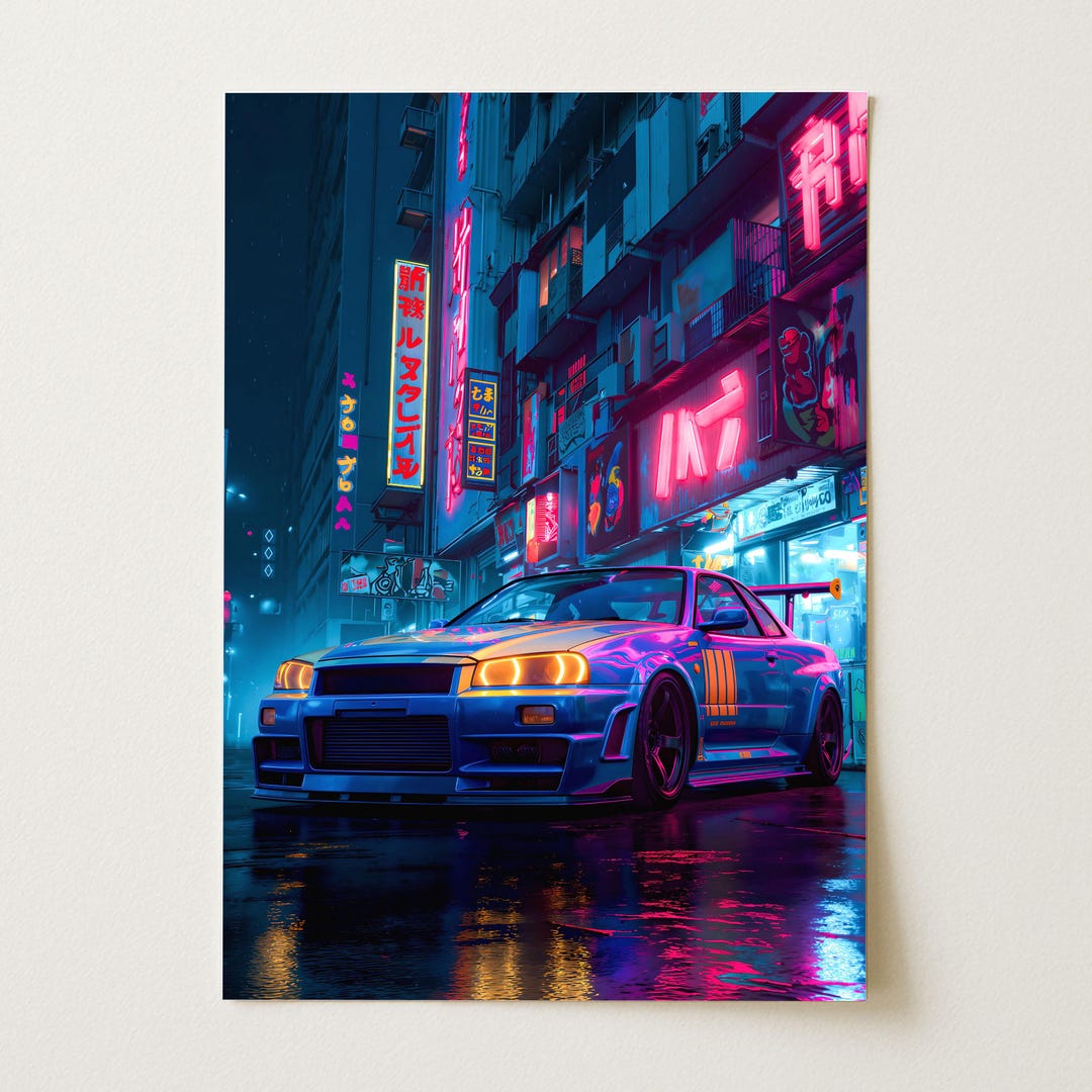 Nissan Skyline Poster | JDM Wall Art | Neon Japanese Car Print - Etsy