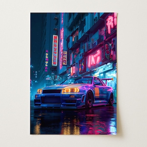 Póster del Nissan Skyline / Arte mural JDM / Impresión de neón de coche japonés