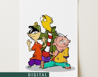 Póster de Ed, Edd y Eddy / Arte mural de dibujos animados retro / Impresión de Cartoon Network de los 90 / Decoración de animación nostálgica / Descarga digital