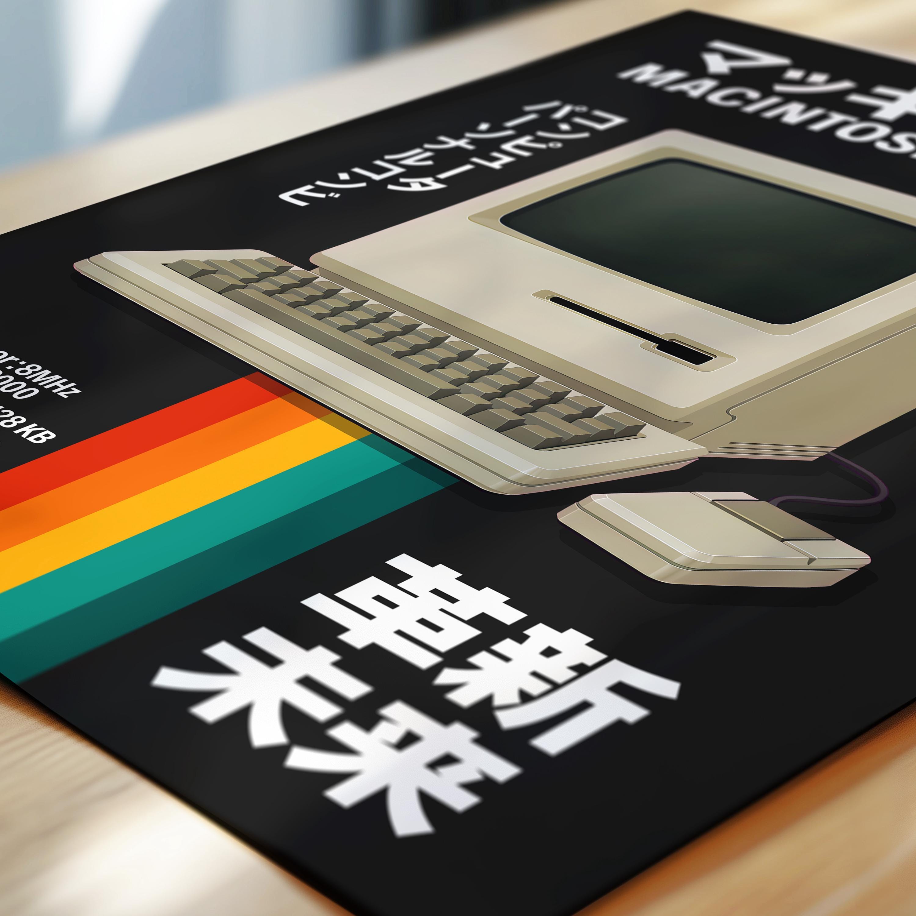 Macintosh 128K Poster | Retro Apple Computer Wall Art | Japanese