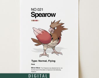 Plakat Spearow Pokémon | Minimalistyczna japońska grafika ścienna w stylu anime | Wydruk Spearow | Pobieranie cyfrowe