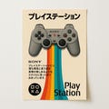 Retro PlayStation 1 Controller Print | Japanese Typography Poster | Gaming Art Decor