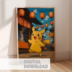 Pikachu Japanese Festival Print: Kawaii Anime Gamer Room Decor (Digital Download)