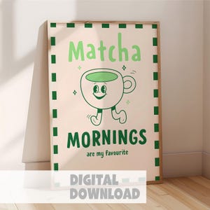Matcha Tea Tee Küche Print: Retro Cafe Art, Grüner Tee Liebhaber (Digitaler Download)