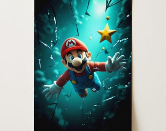 マリオカート 北斎プリント：スーパーファミコンファンアートポスター