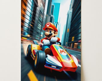Póster de carreras de Super Mario / Juegos retro de Nintendo