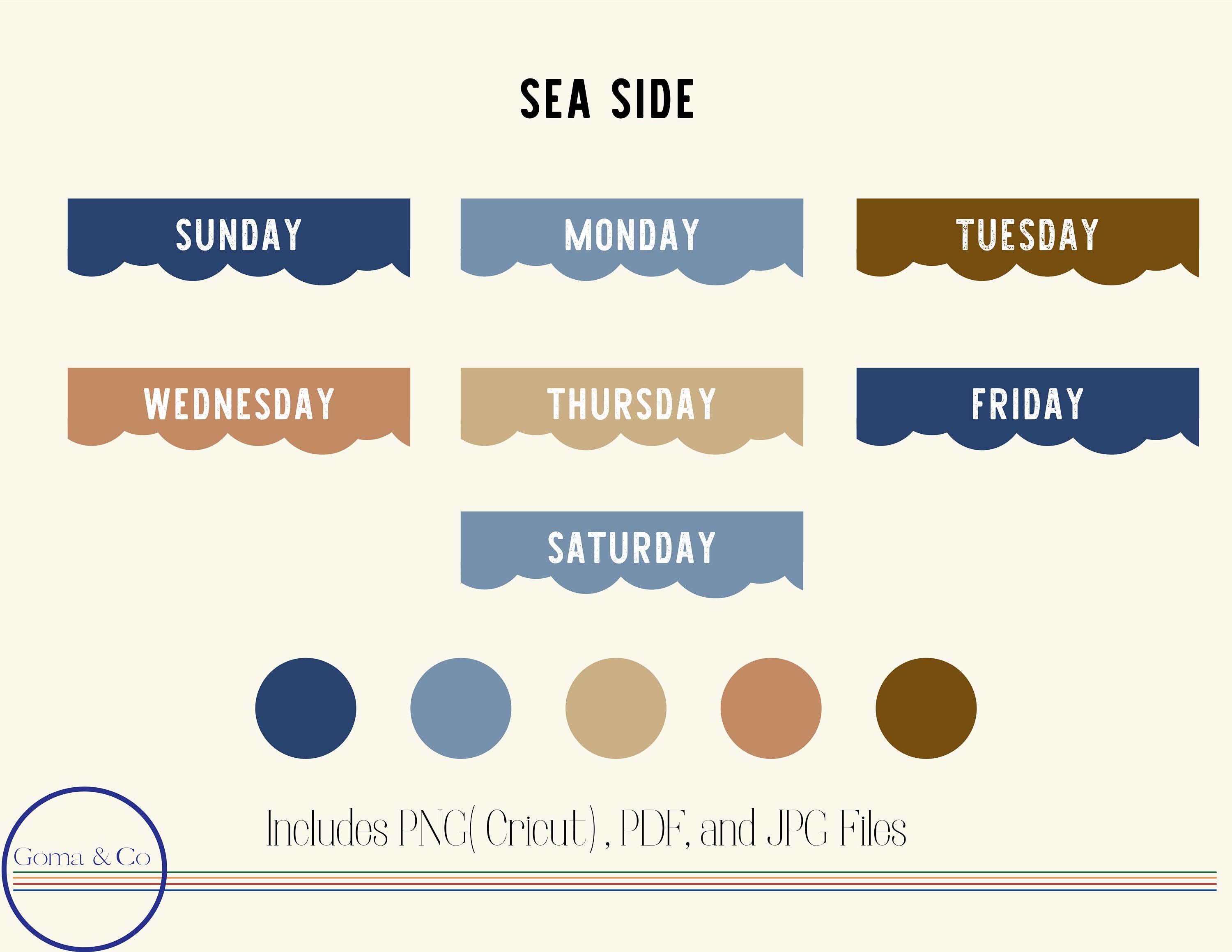 Days of the Week Stickers-Printable Scalloped Weekly Headers | Etsy