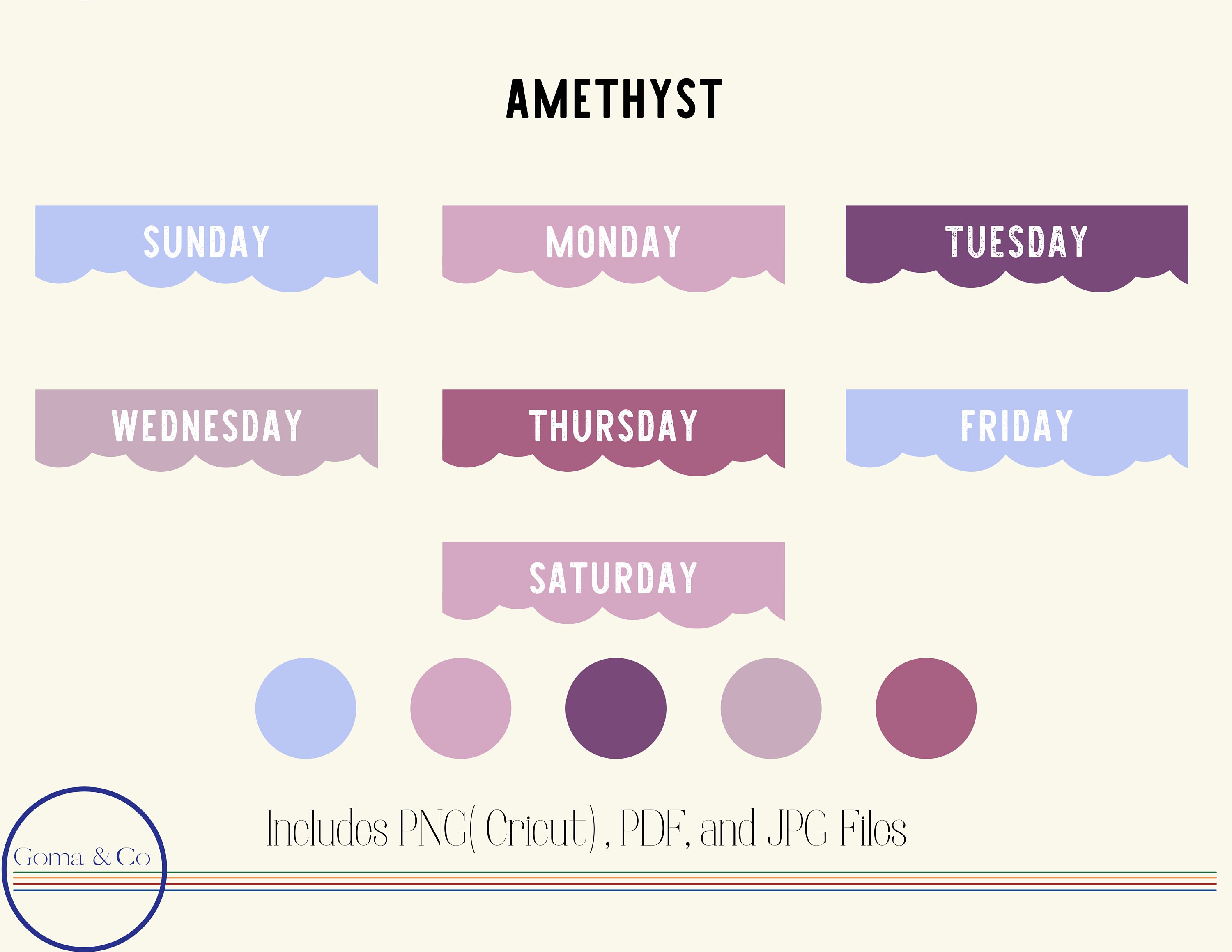 Days of the Week Stickers-Printable Scalloped Weekly Headers | Etsy