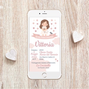 Digital Communion Invitation - First Communion - Personalized Invitation - Whatsapp Invitation - Girl and Boy Communion - Stars and Flowers Theme