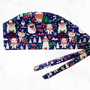 Yeti Christmas Scrub Cap, Christmas Scrub Cap, Surgical Scrub Cap, Nurses Hat with Buttons Optional, Funny Scrub Hat for Nurses and Doctors