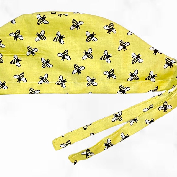 Bumble Bee Scrub Cap, Surgical Scrub Cap, Nurses Hat with Buttons Optional, Funny Scrub Cap, Hat for Nurses and Doctors