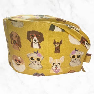 Dogs in Sunglasses Scrub Cap, Surgical Scrub Cap, Nurses Hat with Buttons Optional, Fun Scrub Cap, Summer Hat for Nurses and Doctors