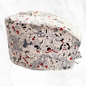 Cartoon Dogs Scrub Cap, Surgical Scrub Cap, Nurses Hat with Buttons Optional, Funny Scrub Cap, Hat for Nurses and Doctors