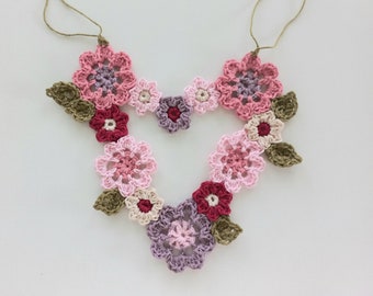 Flower Wreath: Crochet / Handmade / Floral Art / Love / Heart / Wreath / Wall Decor / Gift For Her / Boho / Wall Hanging / Wedding / Home