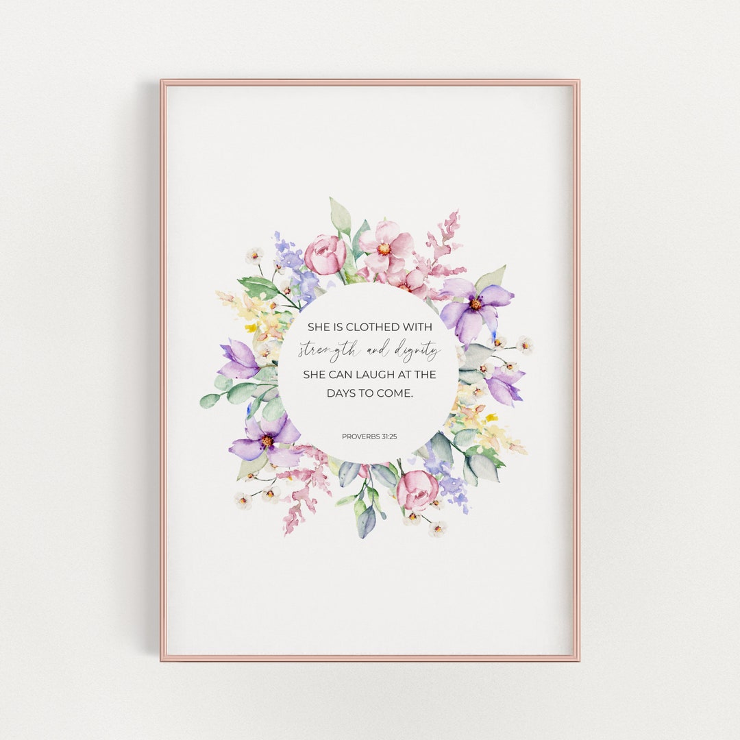Proverbs 31:25 Printable Bible Verse Wall Art With Watercolor ...