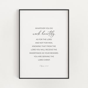 Colossians 3:23-24 Christian Office Decor, Bible Verse Digital Print, Religious Work Desk Decor, Minimal Cubicle Scripture Printable Art