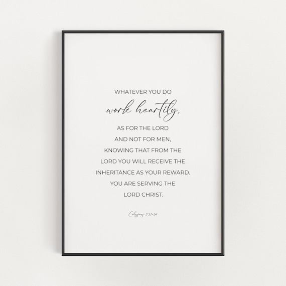 Colossians 3:23-24 Christian Office Decor, Bible Verse Digital Print, Religious Work Desk Decor, Minimal Cubicle Scripture Printable Art