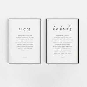 Ephesians 5:22-28 Set of 2 Printable Marriage Bible Verse Wall Art, Wives Husbands Bedroom Scripture Digital Art, Christian Wedding Gift