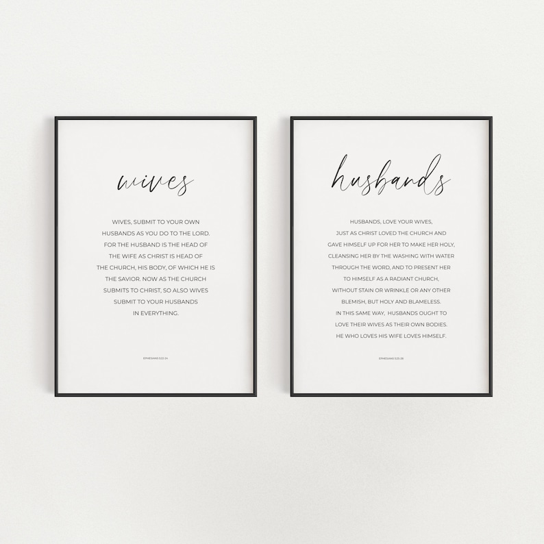 Ephesians 5:22-28 Set of 2 Printable Marriage Bible Verse Wall Art, Wives Husbands Bedroom Scripture Digital Art, Christian Wedding Gift