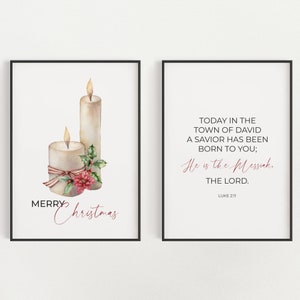 Lucas 2:11 Hoy en la ciudad de David Conjunto de 2 Escrituras navideñas cristianas Arte de pared imprimible, Feliz Navidad Impresión de descarga digital