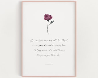 Proverbs 31:28-29, Bible Verse Printable, Christian Mother's Day Print, Her Children Arise and Call Her Blessed, Proverbs 31 Wall Art